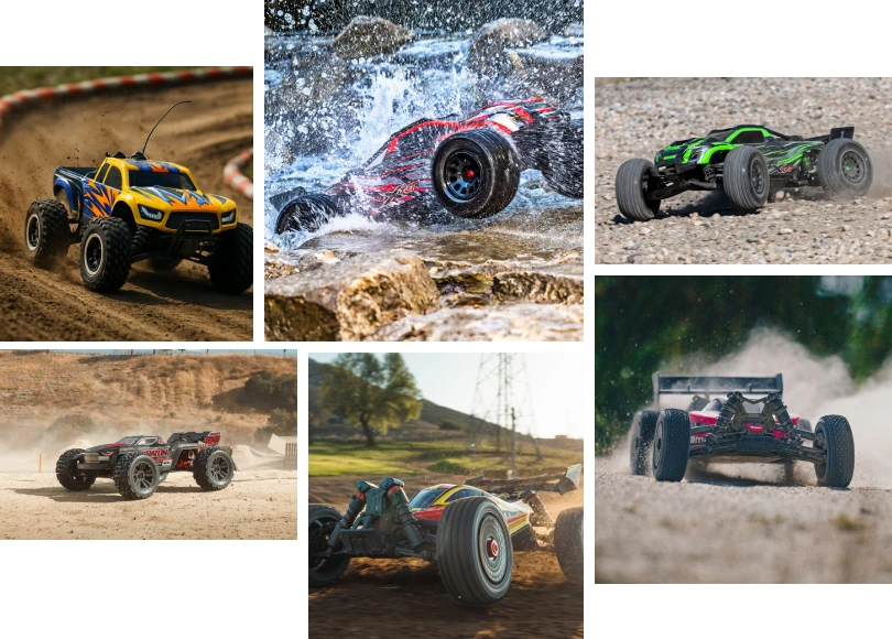 Collage of remote-control car action shots from Hobby World’s Instagram feed