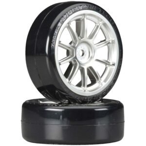 Tamiya Metal Plated 10-Spoke Wheels with Mounted Super Drift Tech Tires, 24mm (2)-TAM54022